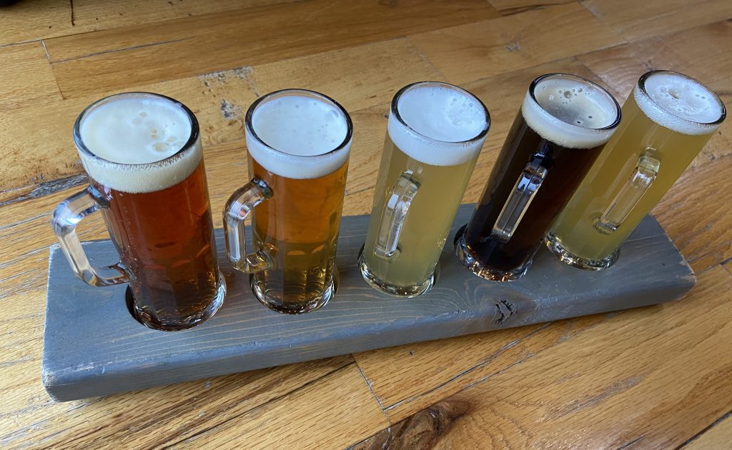 Beer flights at Astoria Brewing Company.