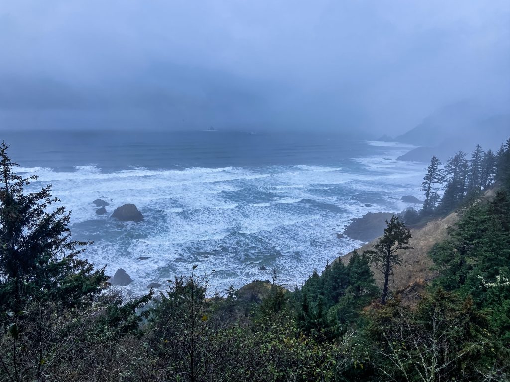 View of big surf at Indian Beach from the Indian Beach Trail.