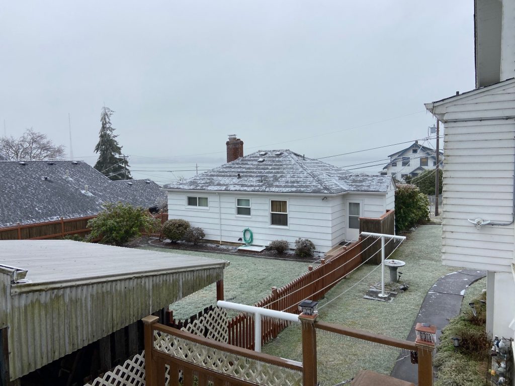 Snow in Astoria, Oregon.
