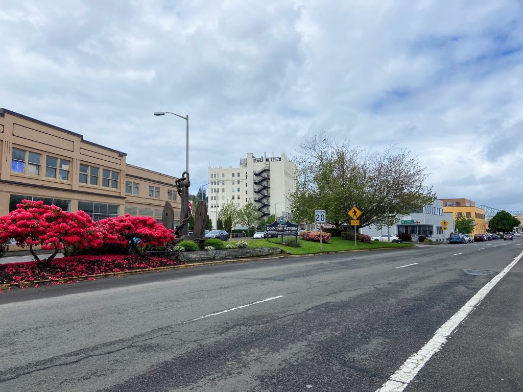 Main street leading into downtown Astoria, Oregon.