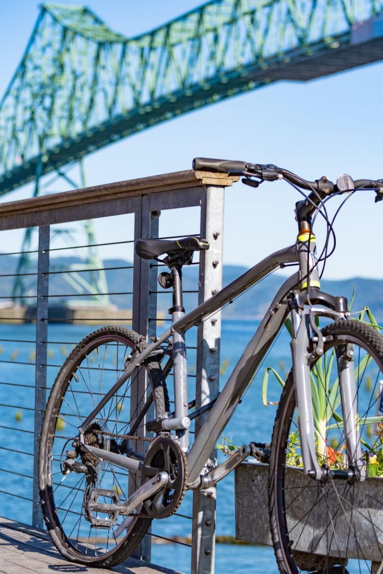 Bike next to the Astoria-Megler Bridge in Astoria, Oregon.