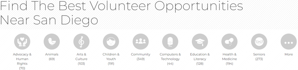 VolunteerMatch list of volunteer opportunities.